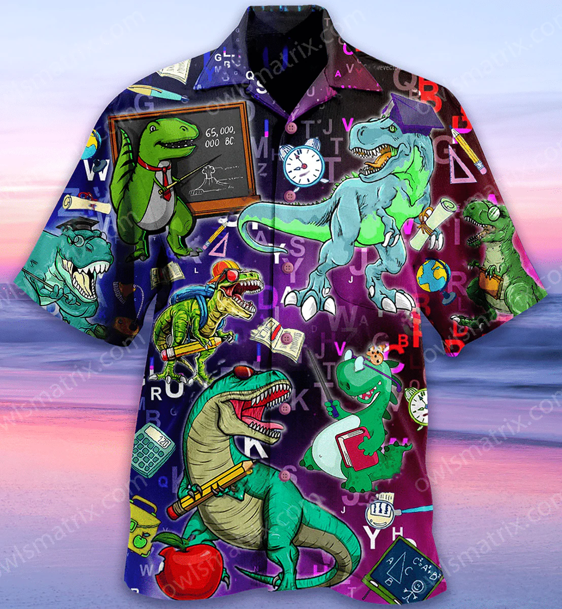Dinosaur Trendy Hawaiian Shirt Dinosaurs Teaching Blue Pink Hawaii Shirt Dinosaur Aloha Shirt