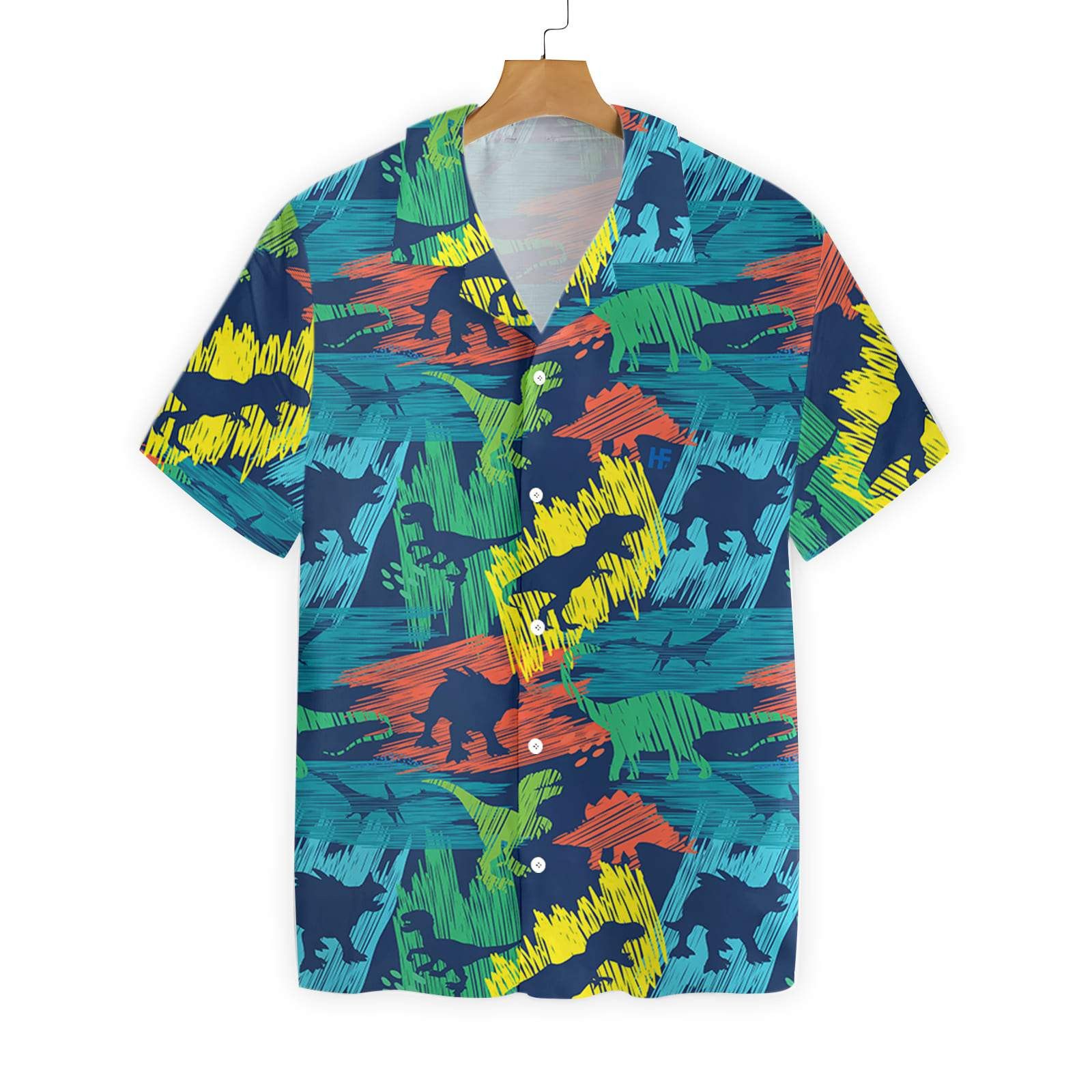 Dinosaur Trendy Hawaiian Shirt Hand-Drawn Color Dinosaur Hawaii Shirt Dinosaur Aloha Shirt Dinosaur Apparel