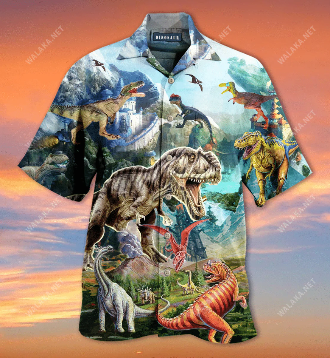 Dinosaur Trendy Hawaiian Shirt The World Of Dinosaurs Colorful 3D Hawaii Shirt Dinosaur Aloha Shirt