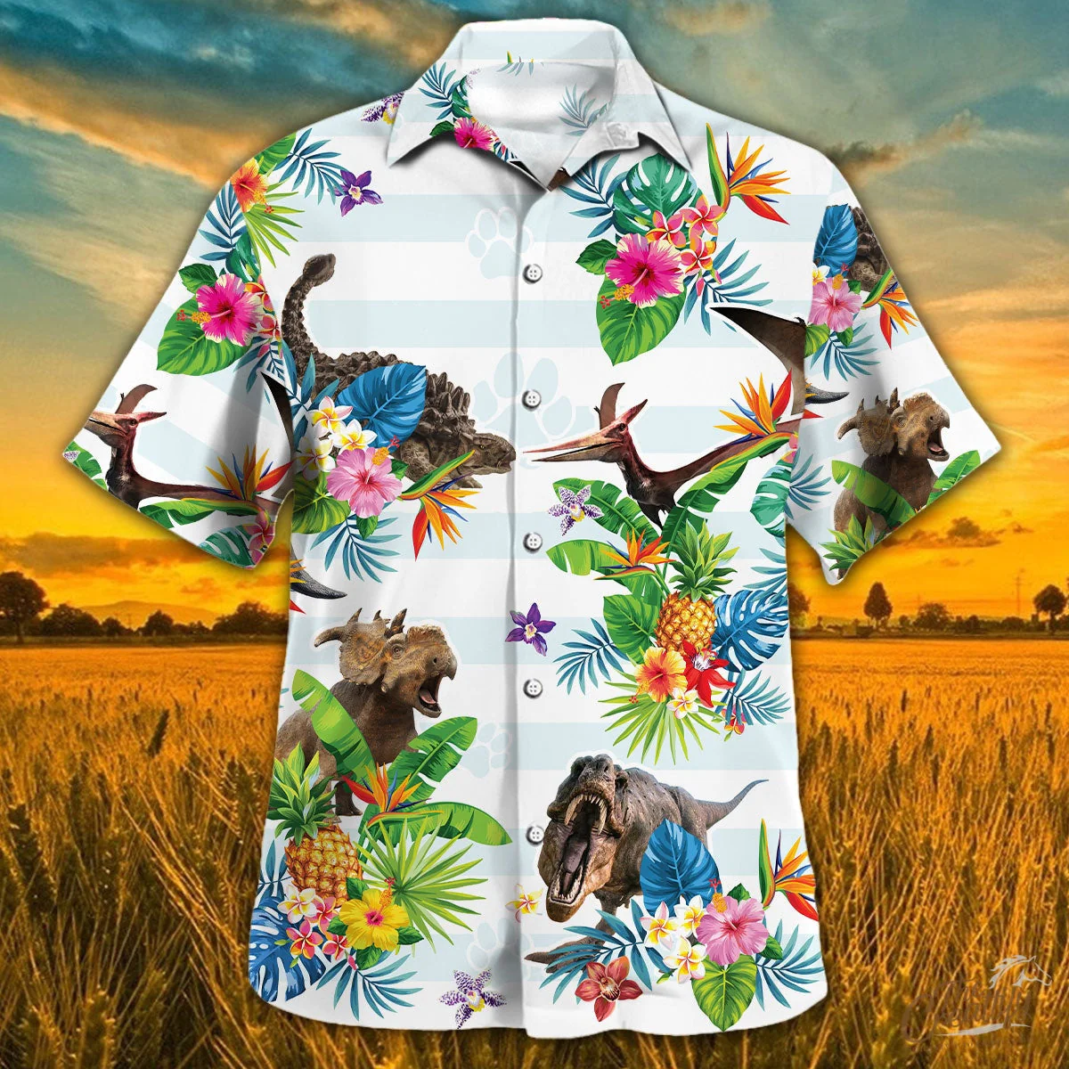Dinosaur Tropical Flower Trendy Hawaiian Shirt Summer Gifts
