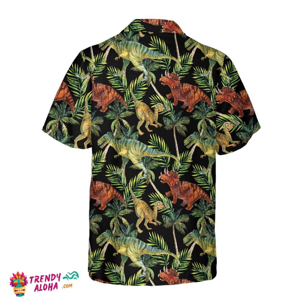 Dinosaur Tropical Pattern Hawaiian Shirt, Tropical Dinosaur Shirt, Printed Dino Shirt For Adults