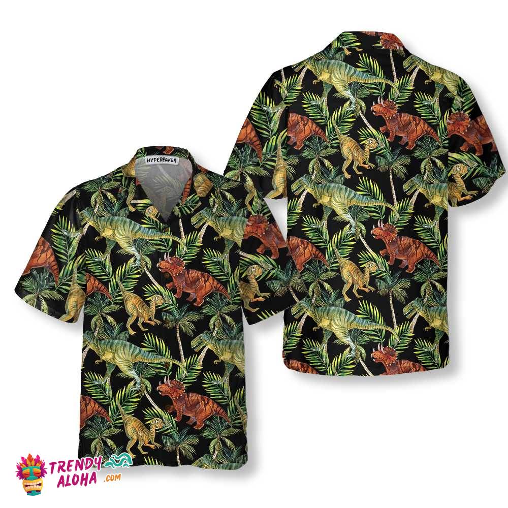 Dinosaur Tropical Pattern Hawaiian Shirt, Tropical Dinosaur Shirt, Printed Dino Shirt For Adults