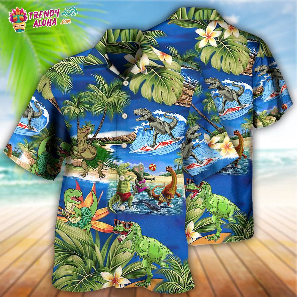 Dinosaur World Summer Beach Hawaiian Shirt – Trendy Aloha