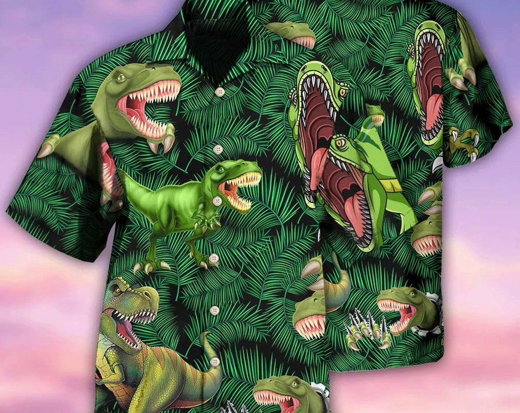 Dinosaur World Summer Green Leaf – Trendy Hawaiian Shirt, Hawaii Shirt Party Summer, Tropical Beach Shirt Button Down Shirt, Beach Party Gifts.