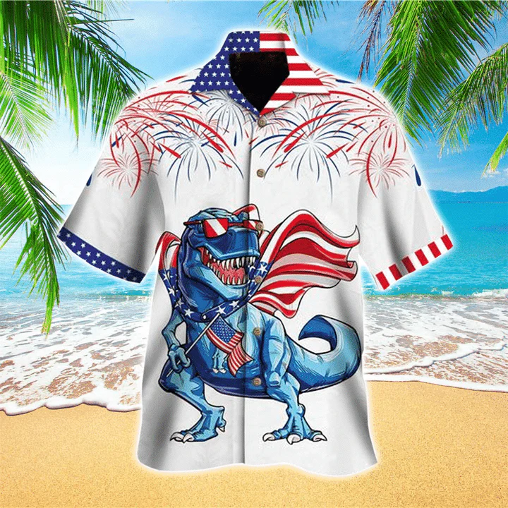 Dinosaurs Celebrating Independence Day Hawaiian Shirt