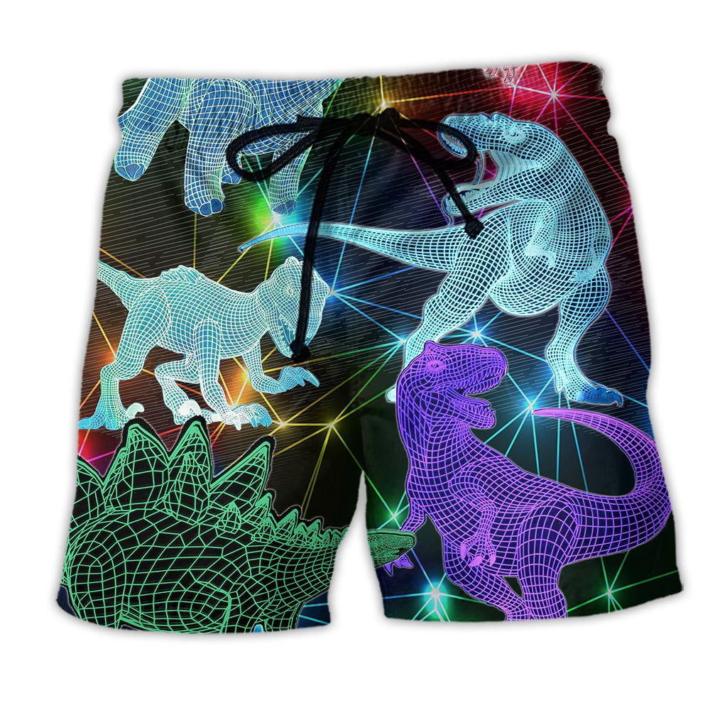 Dinosaurs Fullcolor Neon Style Colorful Trendy Aloha Hawaiian Beach Shorts
