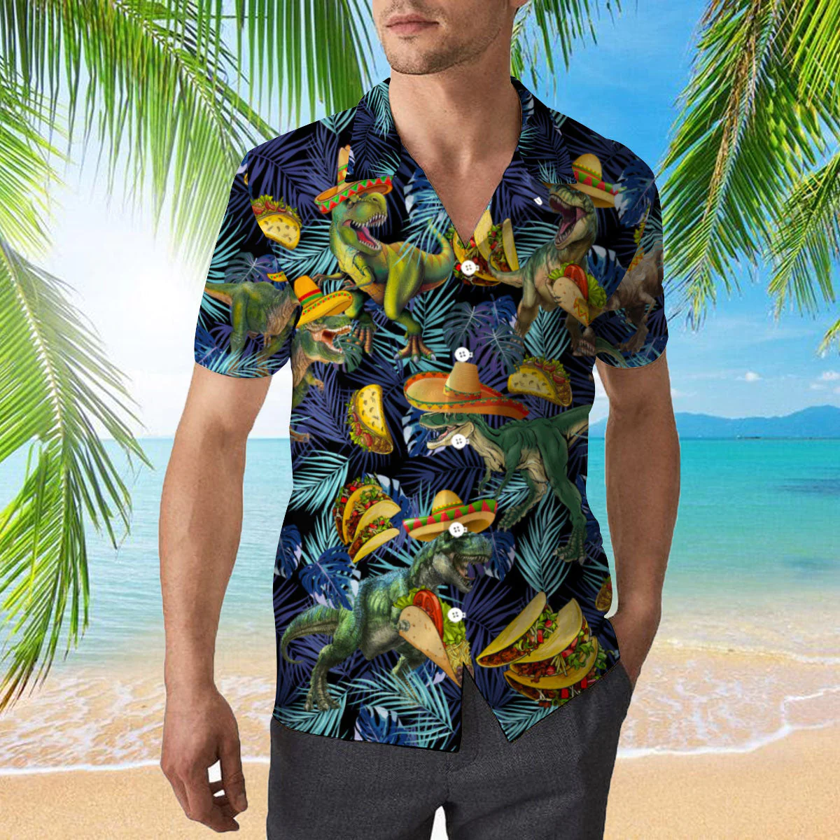 Dinosaurs Love Tacos T-Rex Trendy Hawaiian Shirt  Aloha Shirt