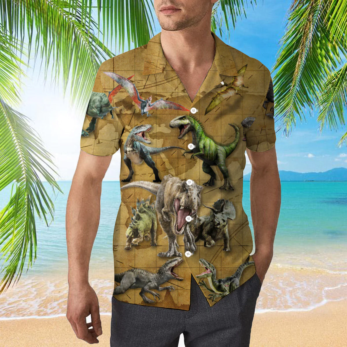 Dinosaurs Map Lover Aloha Trendy Hawaiian Shirts  Aloha Shirt