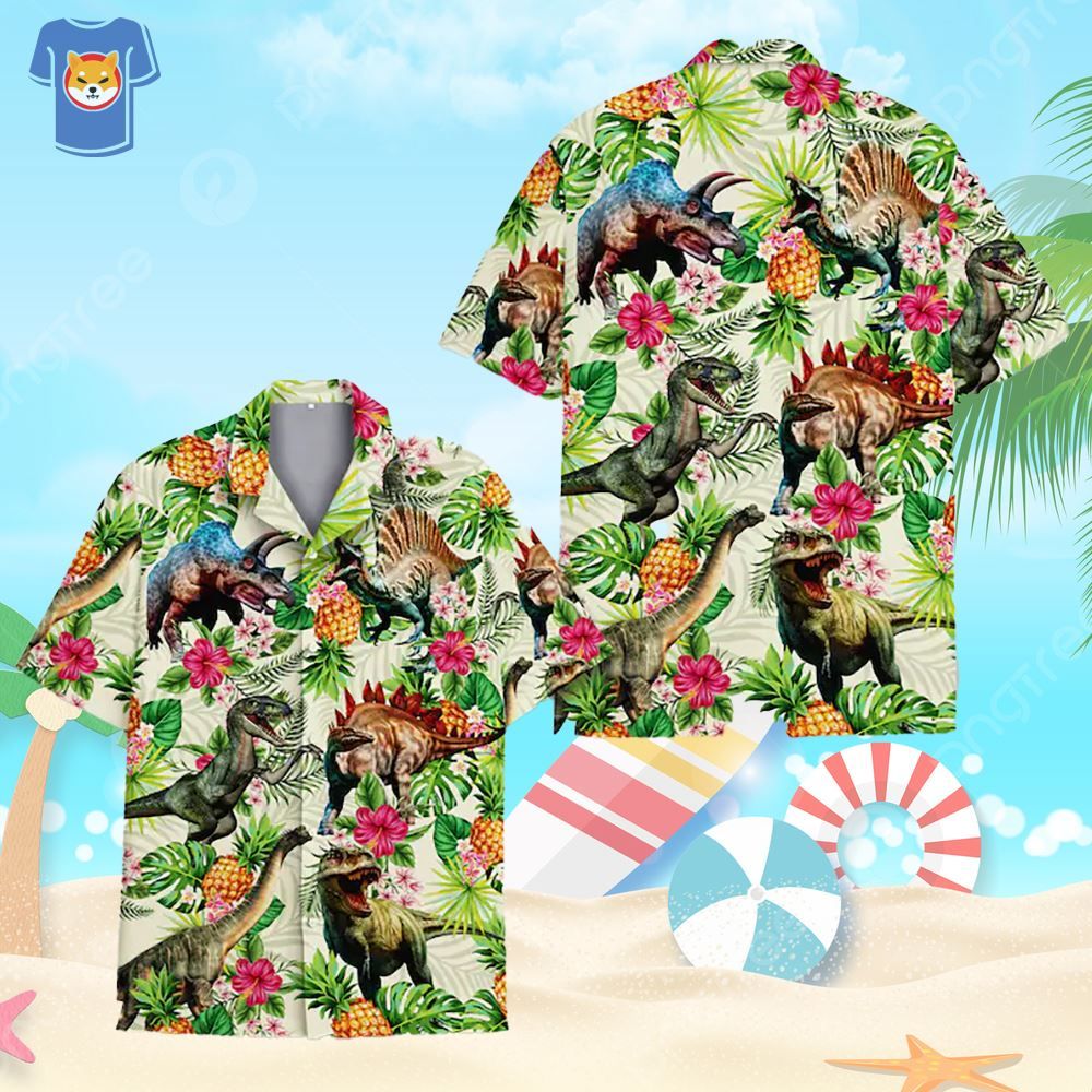 Dinosaurs Roam in This Tropical Hawaiian Shirt