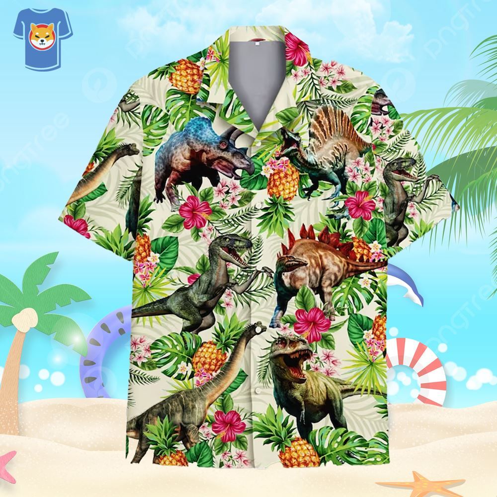 Dinosaurs Roam in This Tropical Hawaiian Shirt