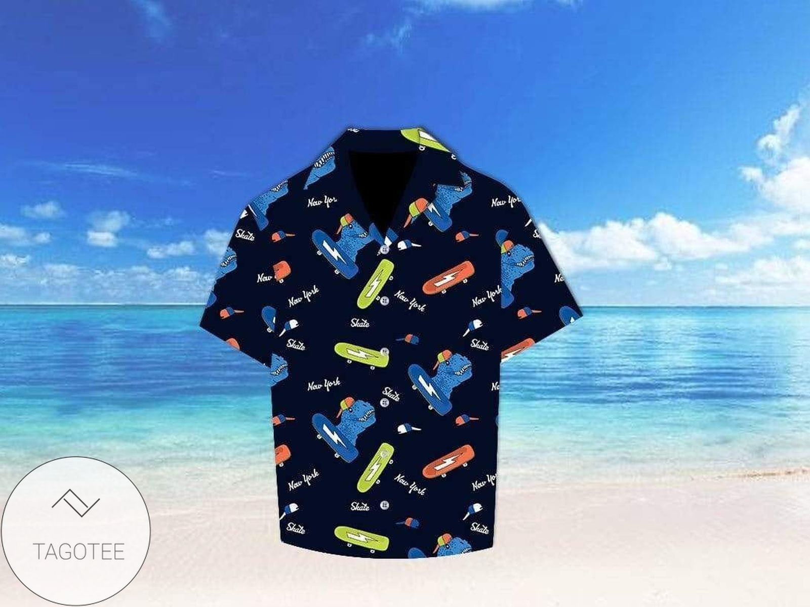 Dinosaurs Skate Themed Hawaiian Shirt Unique Design