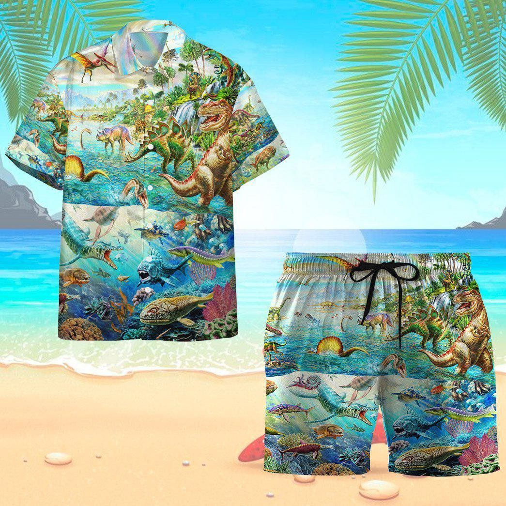Dinosaurs Trendy Hawaiian Shirt Set Unisex