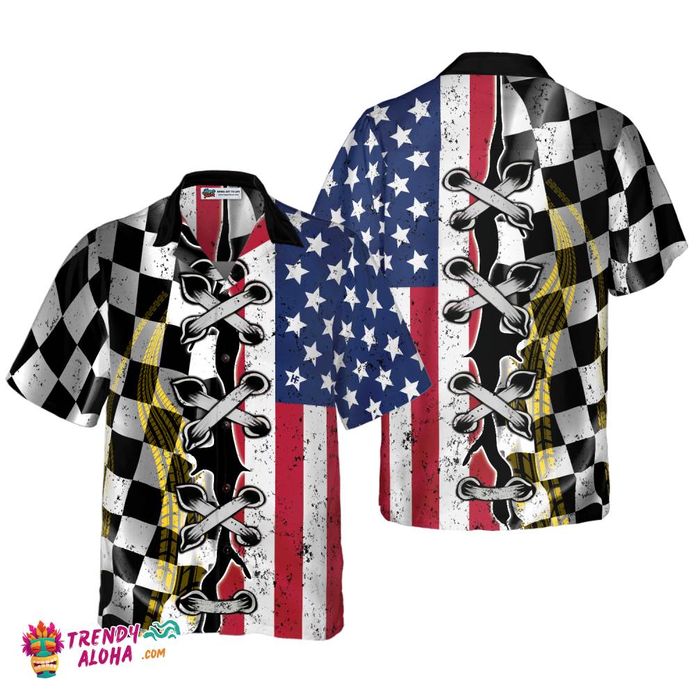 Dirt Track Racing Flag Hawaiian Shirt