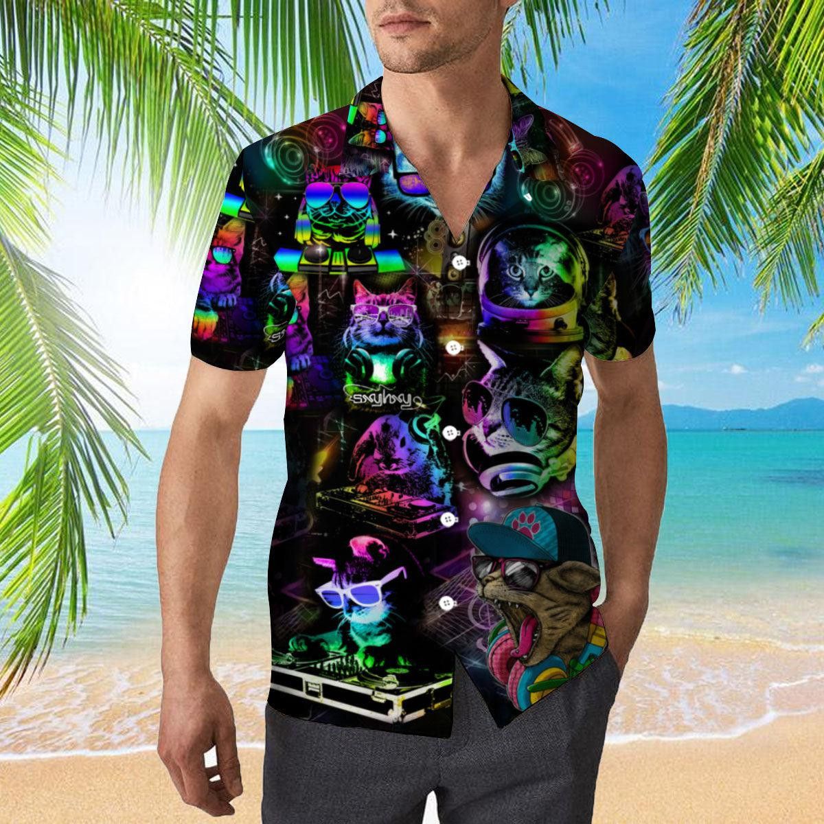 Disco DJ Cats Liven the Party on Hawaiian Shirt