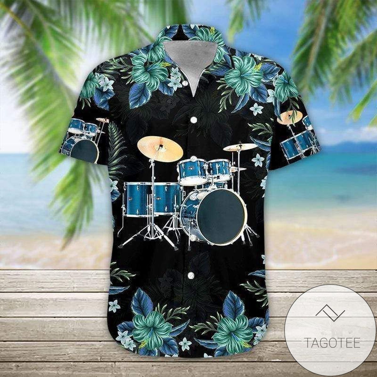 Discover Cool Blue Drum Tropical Hibiscus Hawaiian Shirts