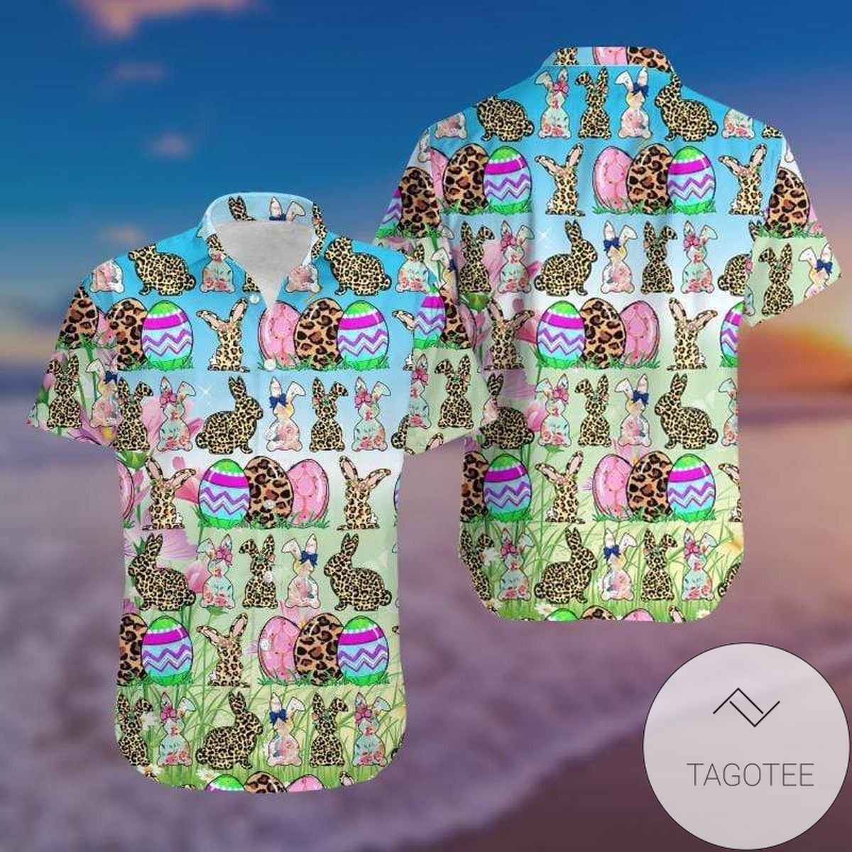 Discover Cool Bunny Leopard Eggs Blue Happy Easter Day Hawaiian Shirts