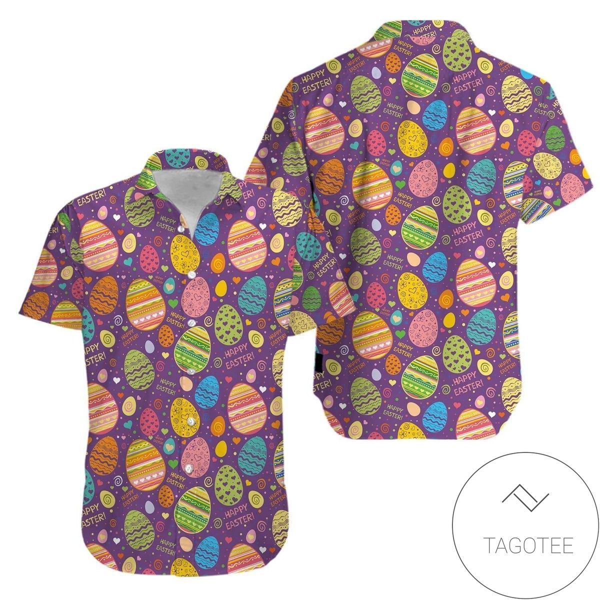 Discover Cool Colorful Easter Egg Vintage Purple Hawaiian Shirts