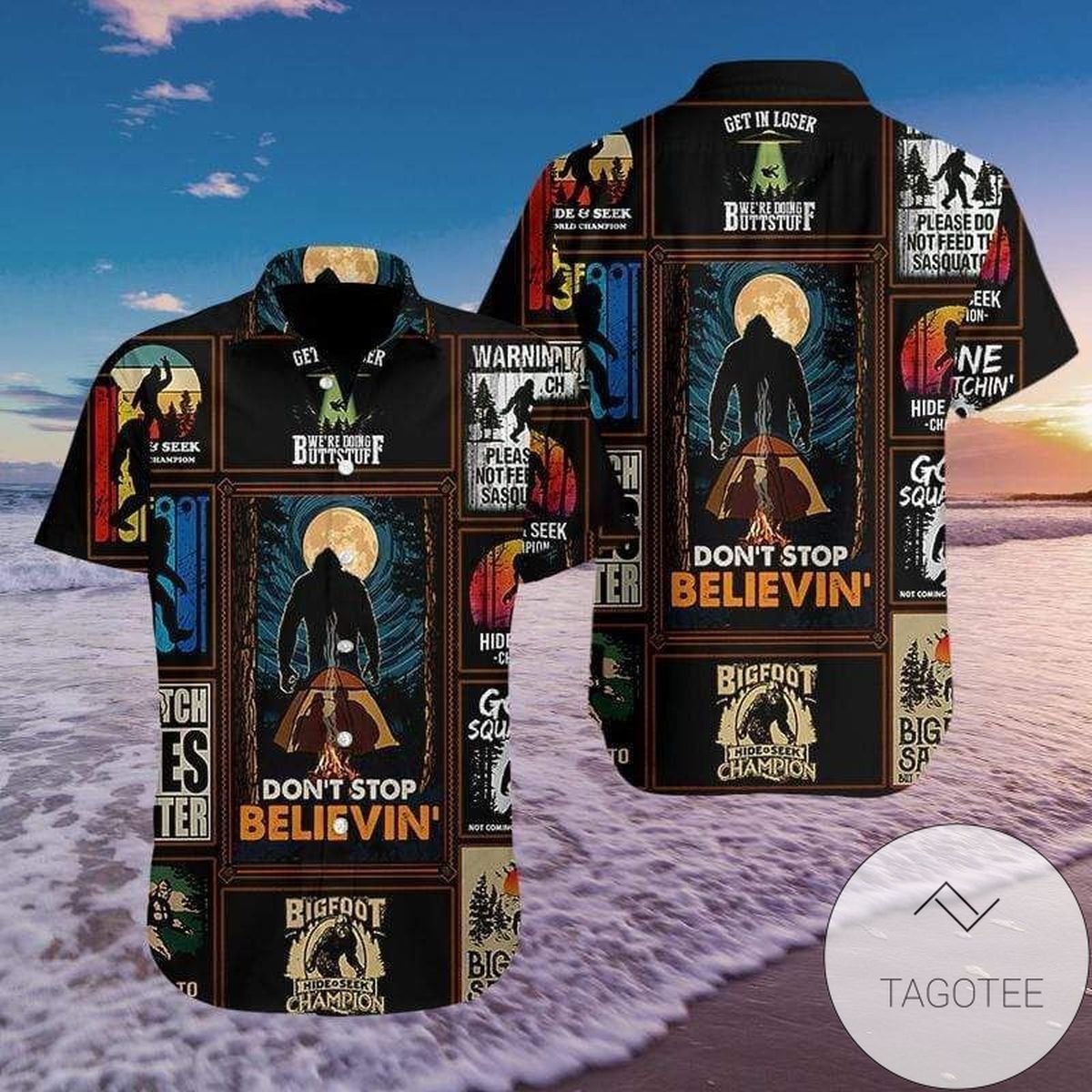 Discover Cool Hawaiian Shirts Bigfoot Dont Stop Believin