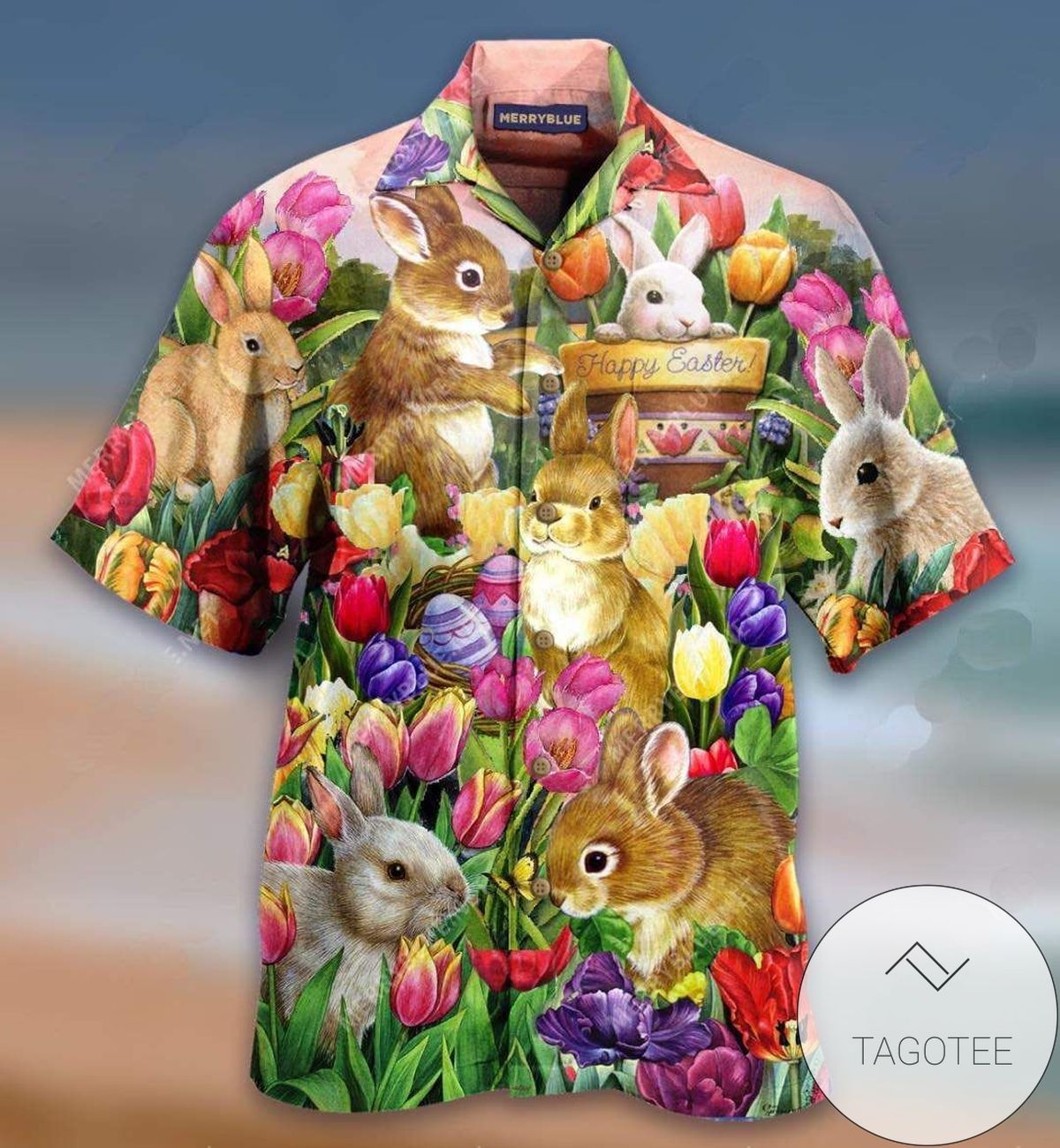 Discover Cool Lovely Bunny In The Tulip Garden Happy Easter Hawaiian Shirts
