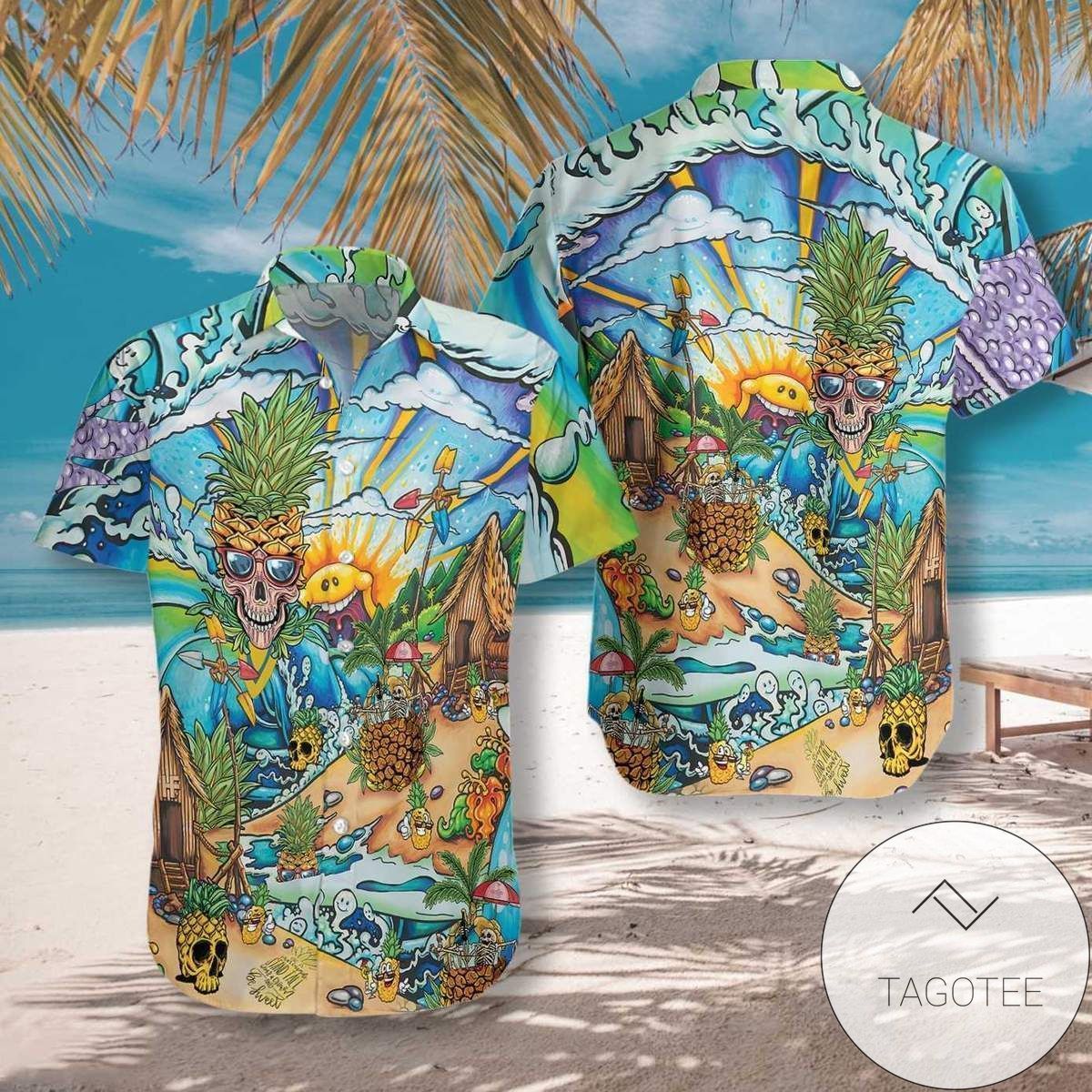Discover Cool Pineapple Skull On The Beac Hawaiian Shirt