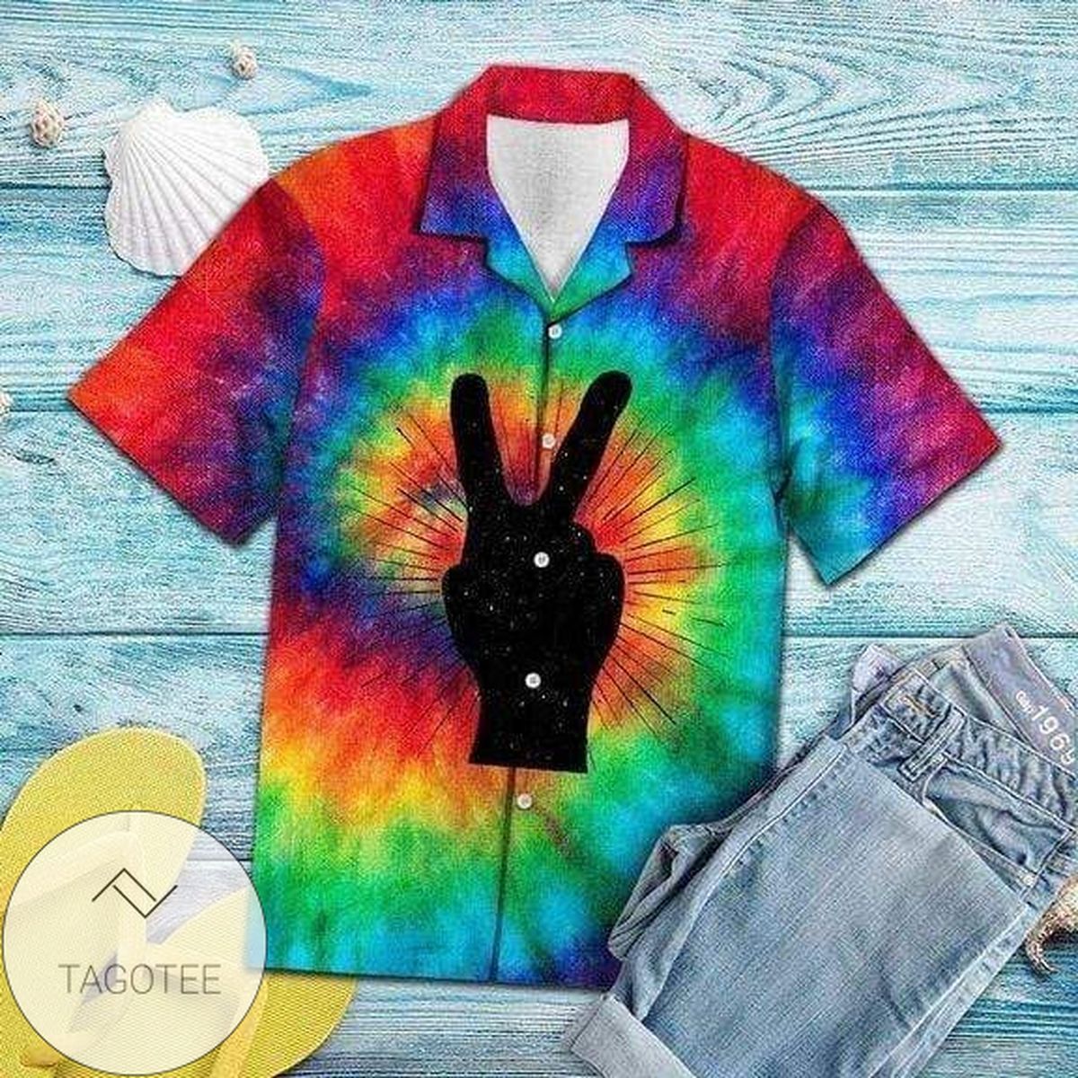 Discover Cool Tie-dye Peace Symbol V Sign Hippie Hawaiian Shirts