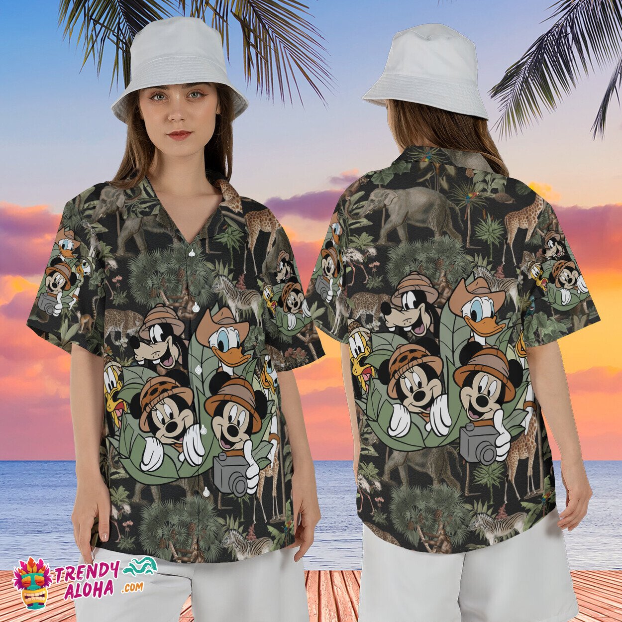 Disney Animal Kingdom Mickey Safari Adventure Tropical Aloha Shirt