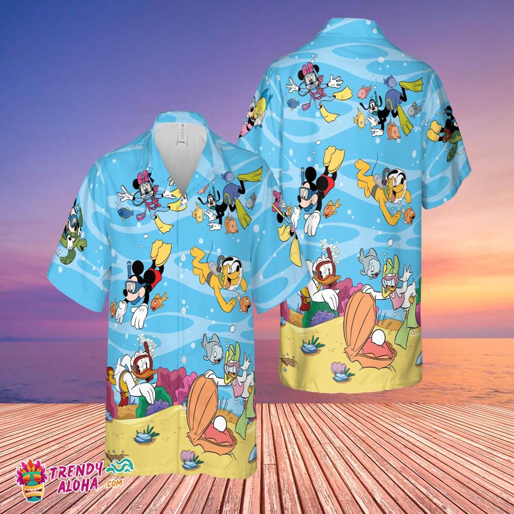 Disney Dive Mickey And Minnie Mouse Hawaiian Summer Shirt Disney World Gift Mickey And Friends Family Vacation Holiday Hawaiian Tshirt