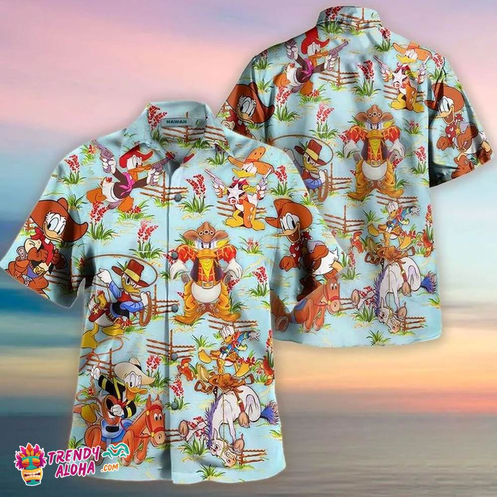 Disney Donald Duck Cowboy Summer Holiday Family Aloha Hawaiian Beach Shirt