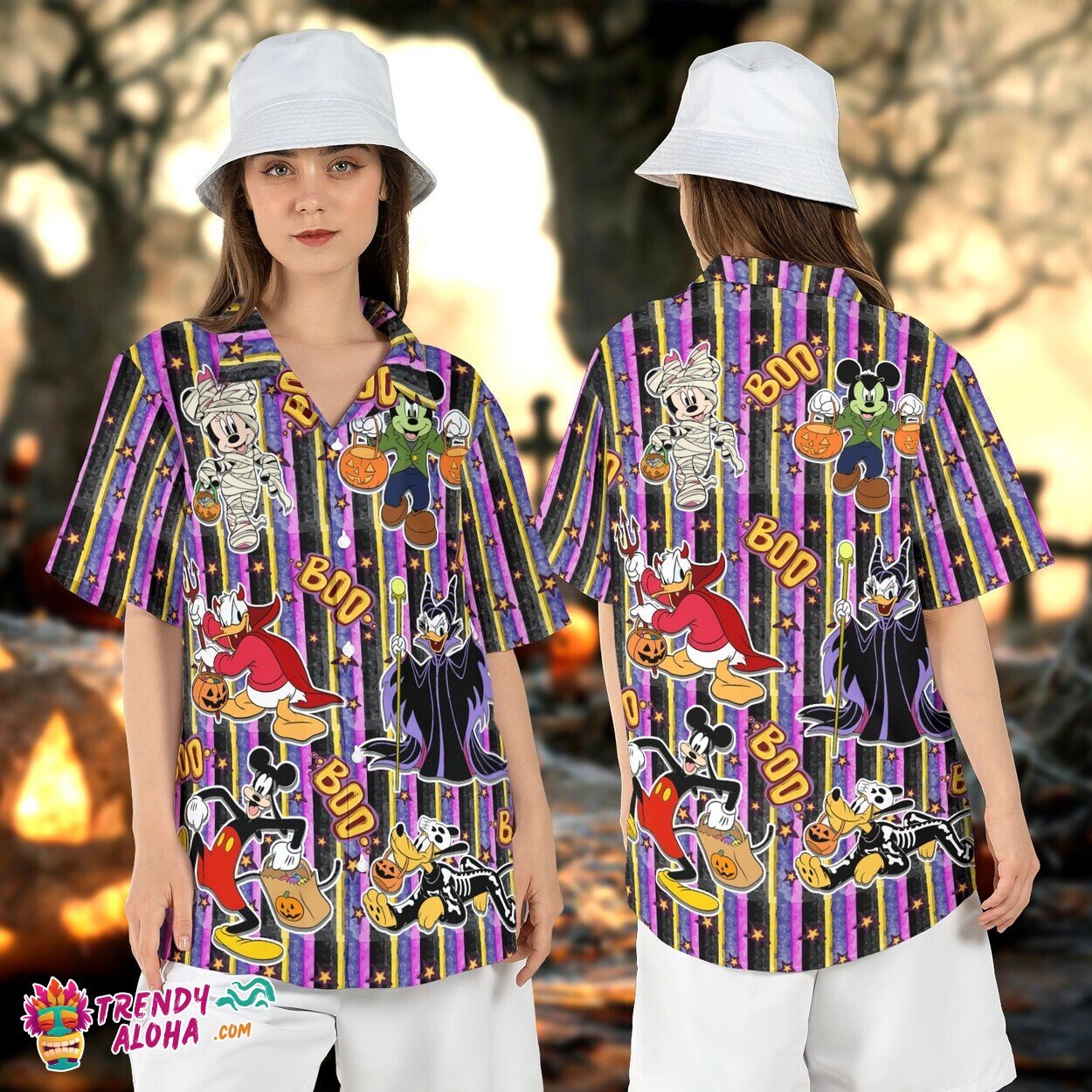Disney Halloween Boo Mickey & Friends Spooky Season Aloha Top