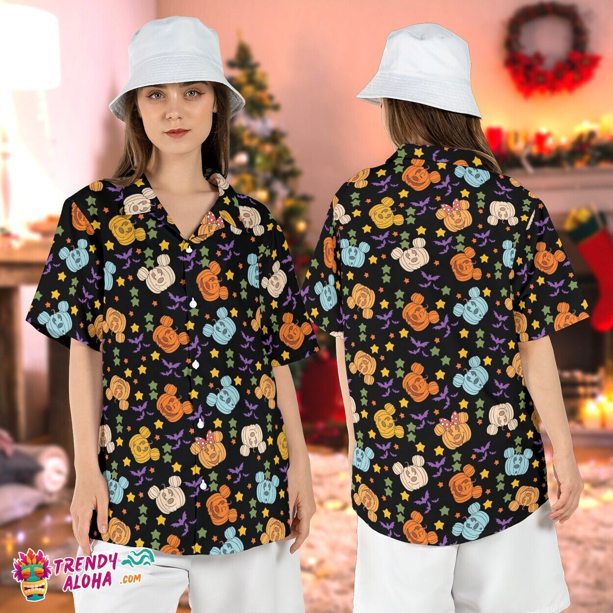 Disney Halloween Mickey Pumpkin Spooky Season Aloha Shirt Top