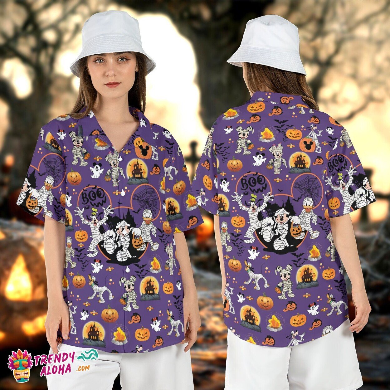 Disney Mummies Halloween Boo Season Spooky Beach Aloha Shirt