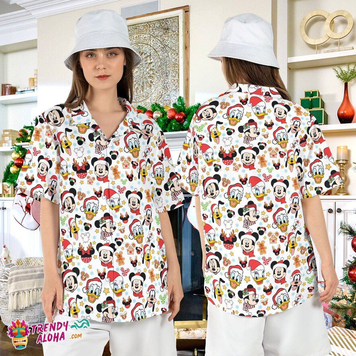 Disney Santa Hats Mickey Friends Hawaiian Christmas Aloha Shirt