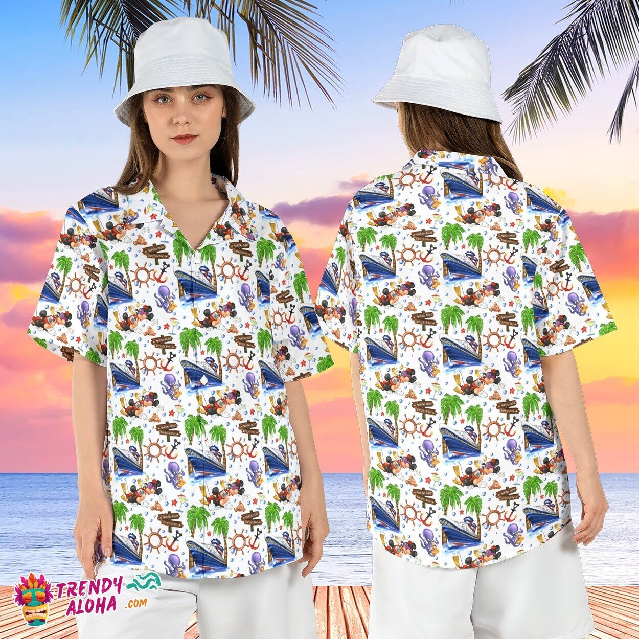 Disneyland Cruise Vacation Mickey Minnie Tropical Aloha Top