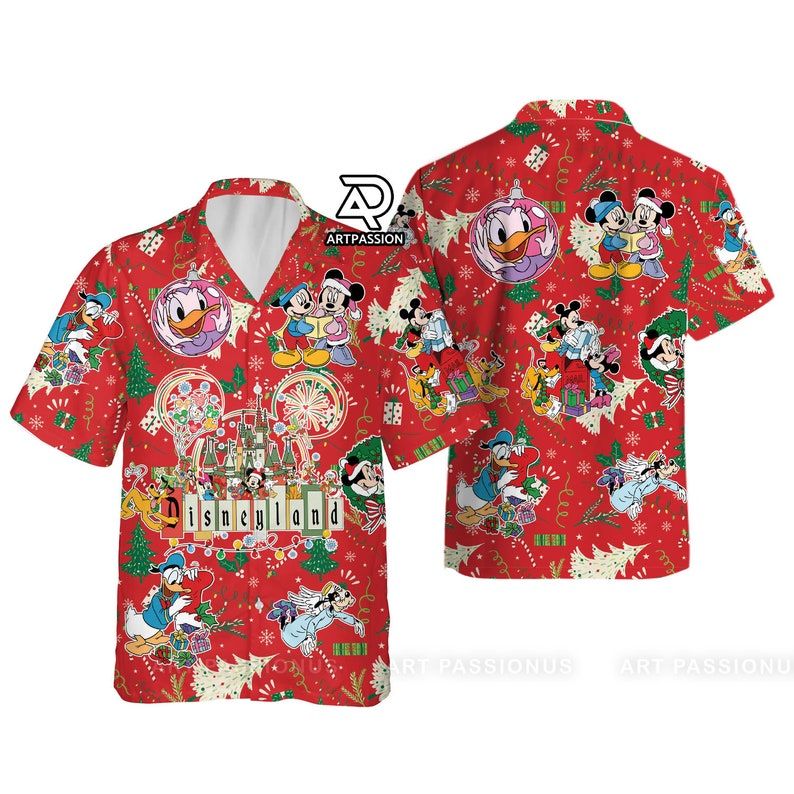 Disneyland Hawaiian Christmas Mickey Friends Holiday Disney Button Up Shirt