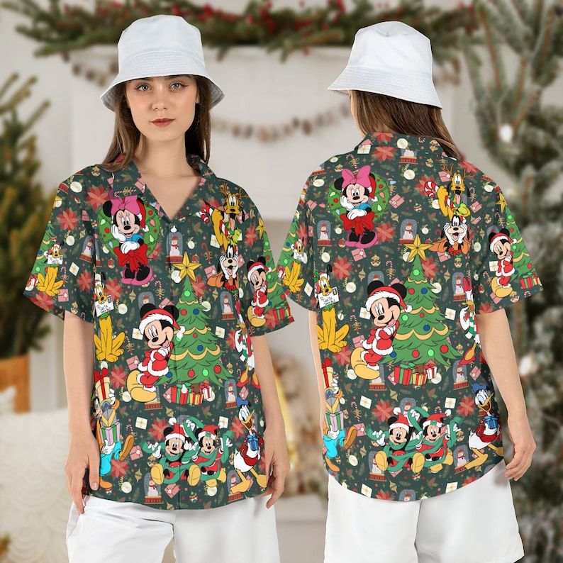 Disneyland Mickey Friends Hawaiian Merry Christmas Aloha Celebration Shirt