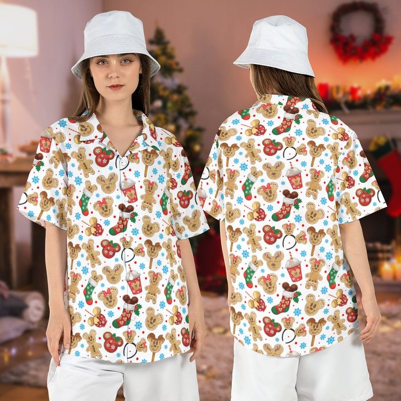 Disneyland Mickey Minnie Christmas Snacks Hawaiian Shirts Xmas Cookies Aloha