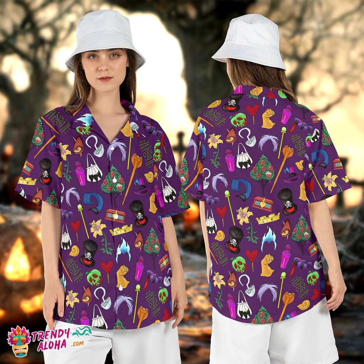 Disneyland Villains Icons Halloween Poison Apple Aloha Shirt