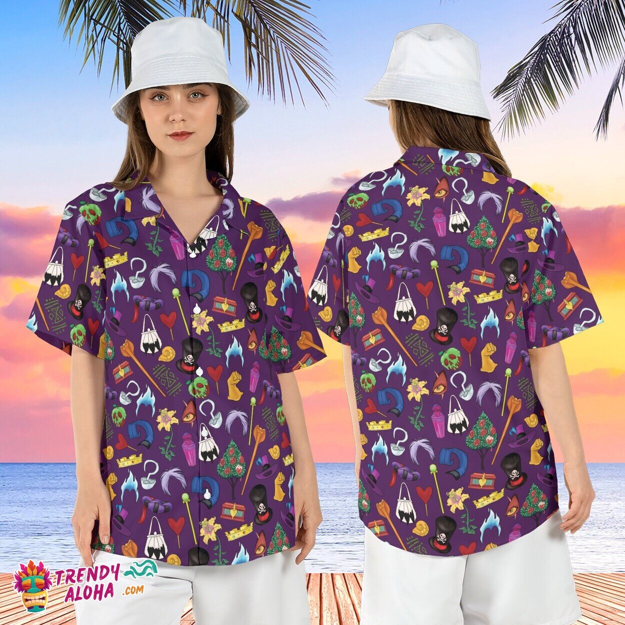Disneyland Villains Poison Apple Halloween Beach Aloha Top