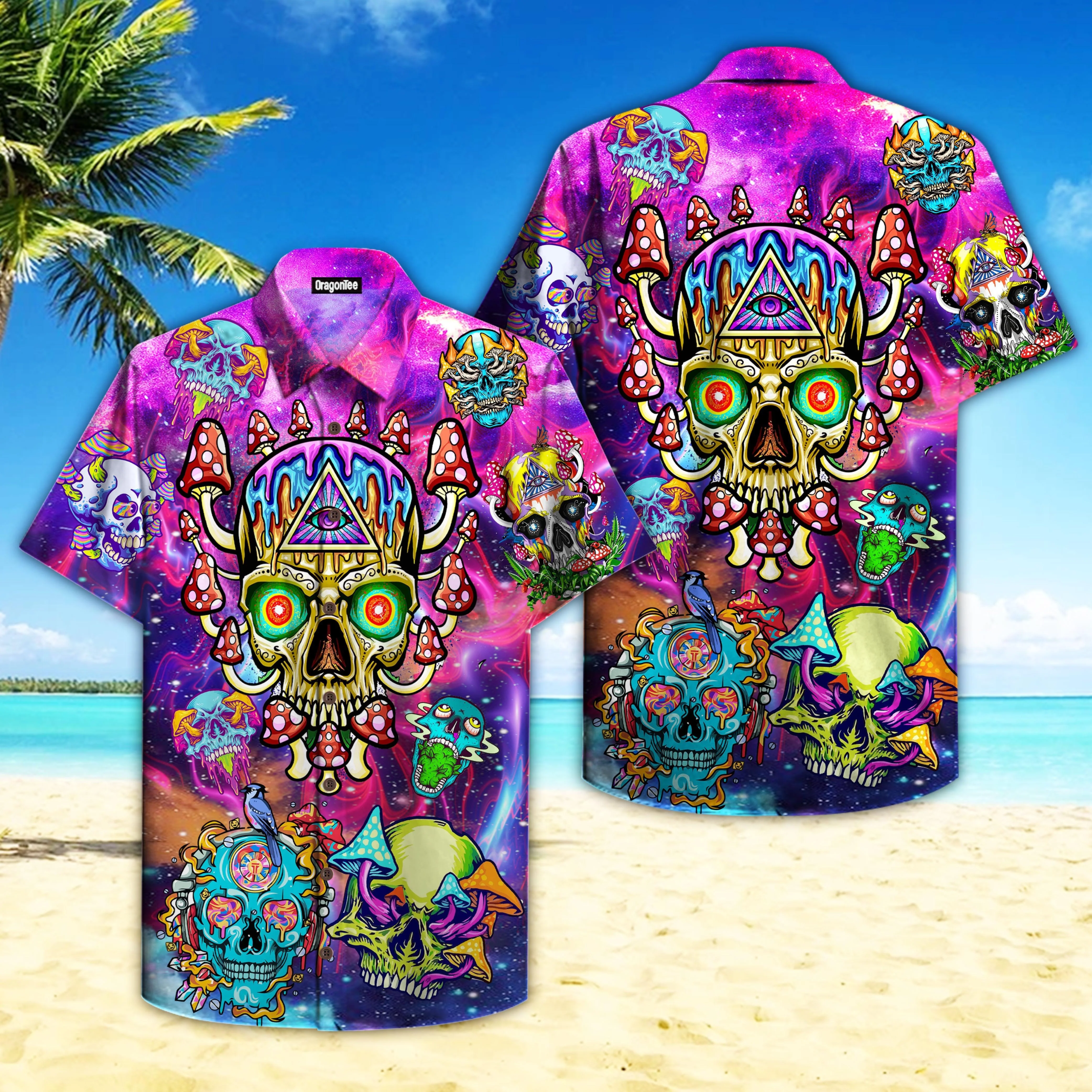 Dive into Hippie Realm with Skull and Mushroom Hawaiian