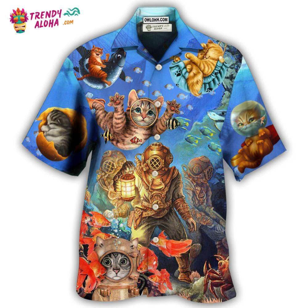Diving Cat Under The Sea Art Style Hawaiian Shirt – Trendy Aloha Diving Cat Under The Sea Art Style Hawaiian Shirt – Trendy Aloha