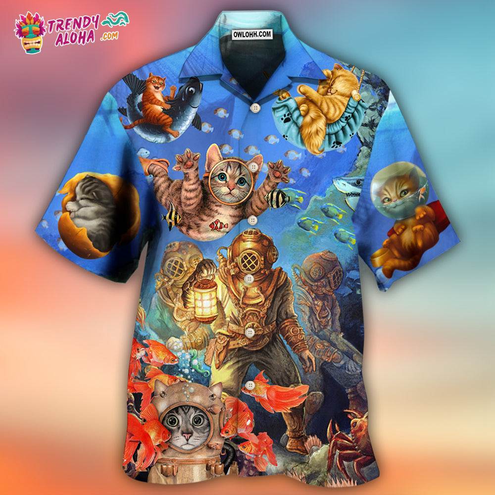 Diving Cat Under The Sea Art Style Hawaiian Shirt – Trendy Aloha