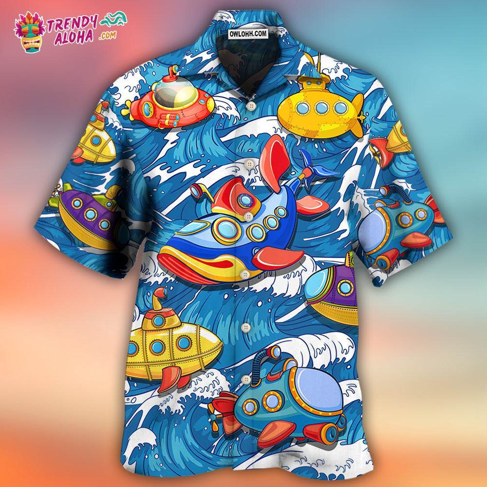 Diving Submarine Wave Art Style Hawaiian Shirt – Trendy Aloha