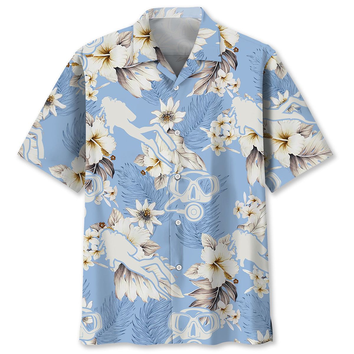 Diving White Flower Trendy Hawaiian Shirt