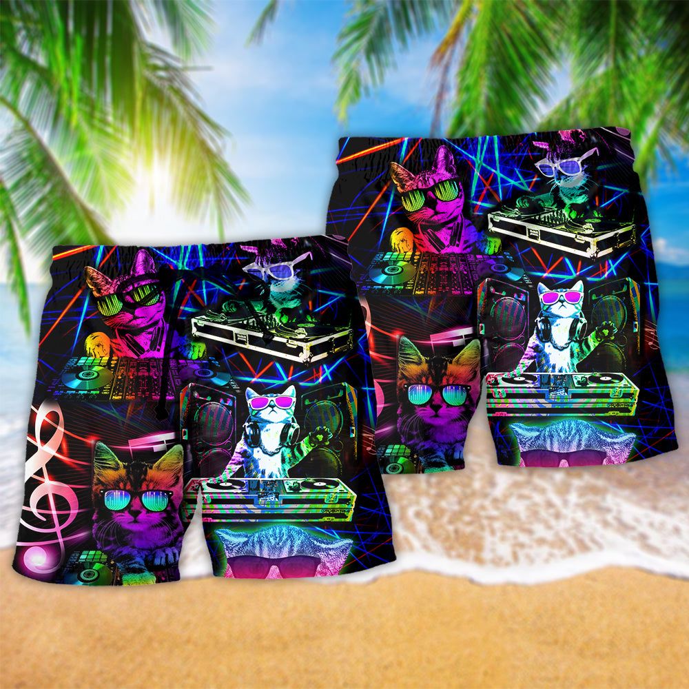 Dj Cat Life Stunning Trendy Aloha Hawaiian Beach Shorts