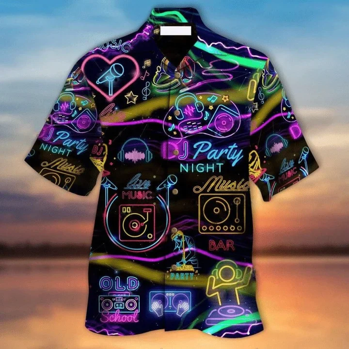 Dj Music Party Night Neon Pattern Trendy Hawaiian Shirt Dj Music Party Night Neon Pattern Trendy Hawaiian Shirt