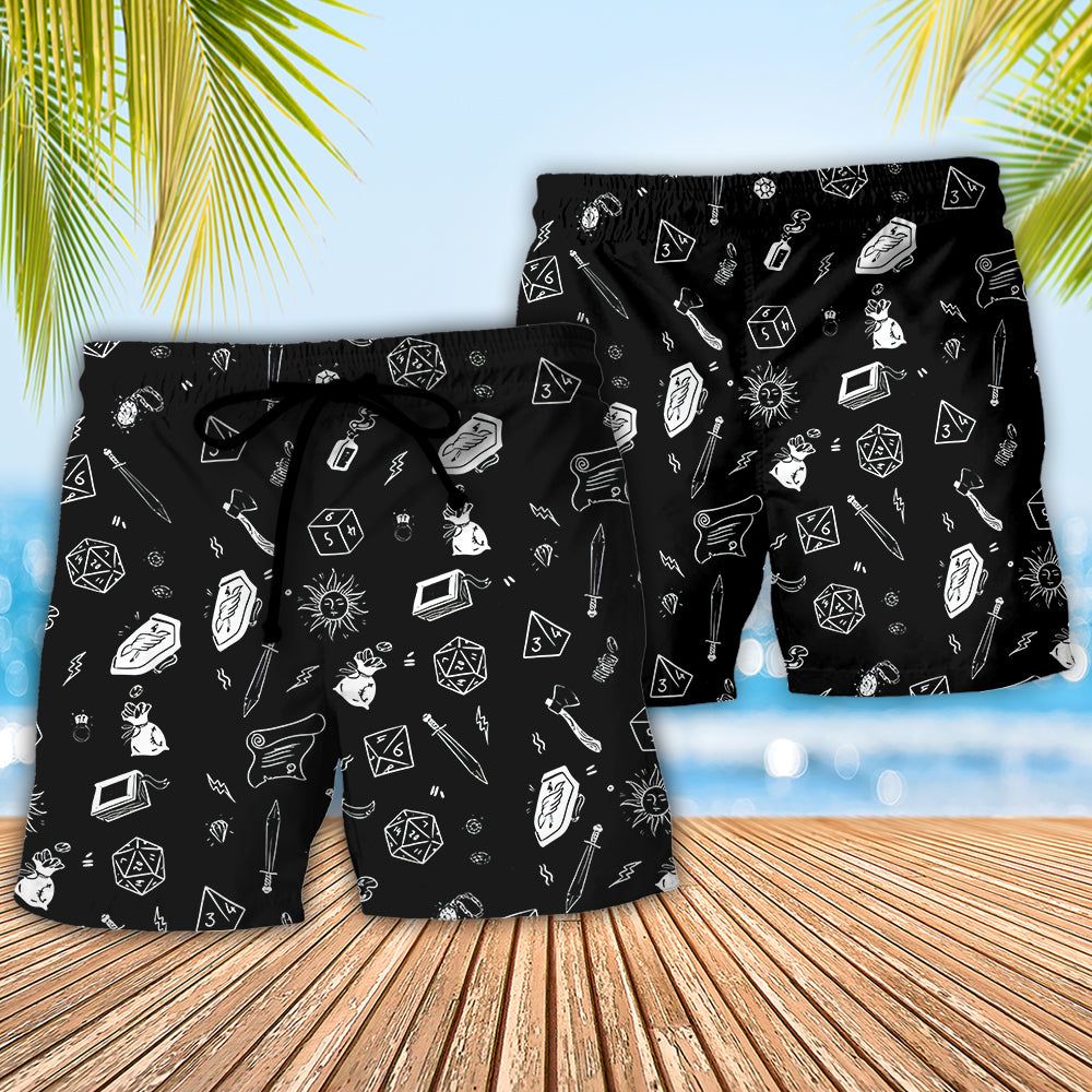 Dnd Button Up Black & White Pattern Trendy Aloha Hawaiian Beach Shorts