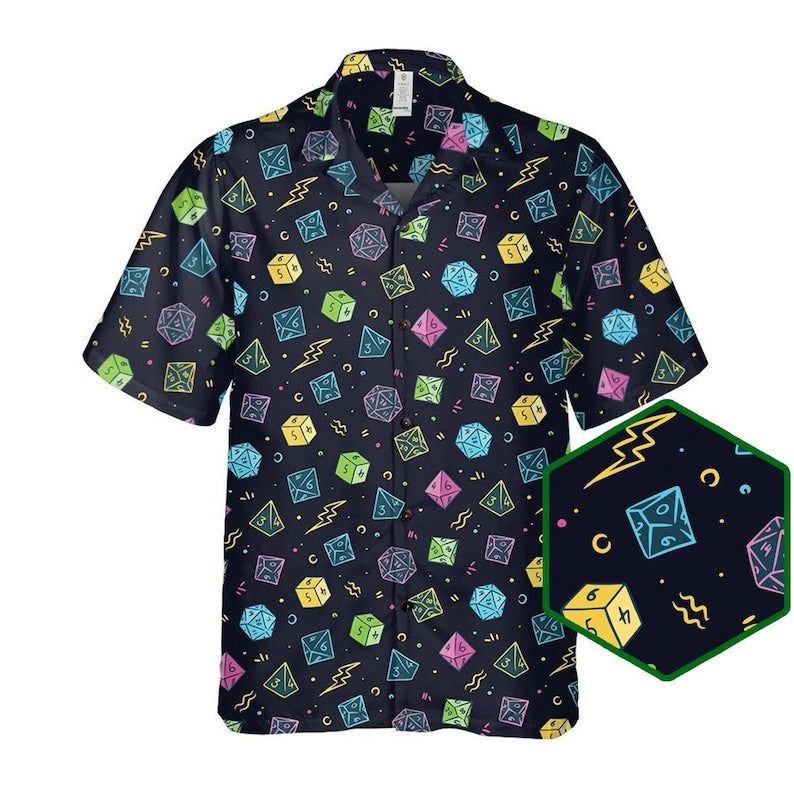 Dnd Hawaiian Shirt, Dnd Shirt, Dice Shirt, Dice Shirt, Dungeons And Dragons