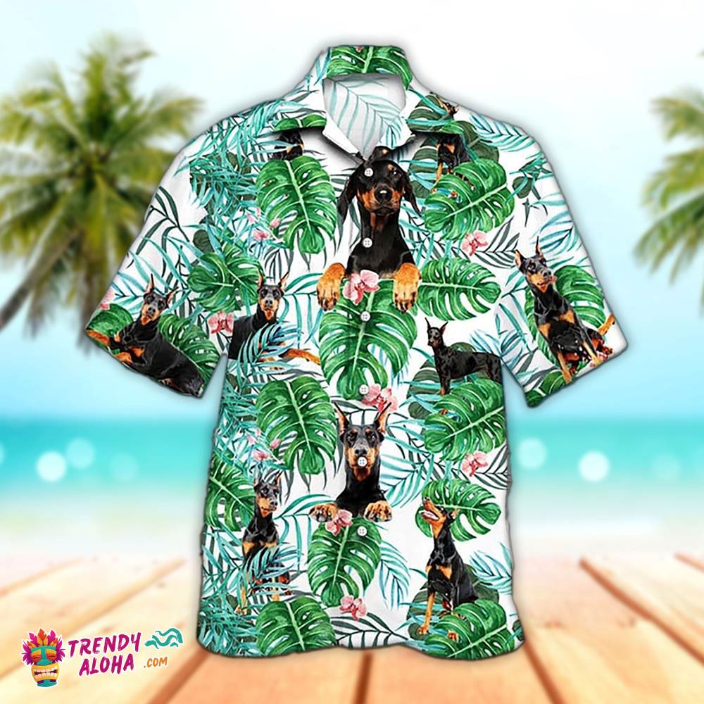 Doberman Hawaiian Shirt Doberman Leaves Tropical, Aloha Hawaiian Shirts