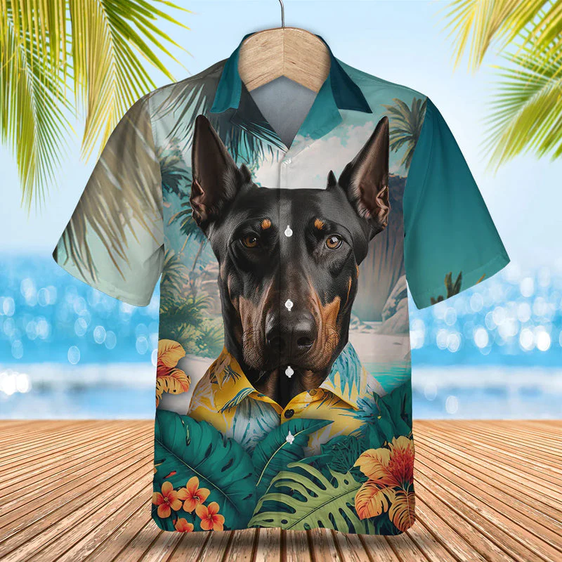 Doberman Pinscher 3D Tropical Trendy Hawaiian Shirt, Dog Lover Trendy Hawaiian Shirt, Summer Trendy Hawaiian Shirt For Men And Women