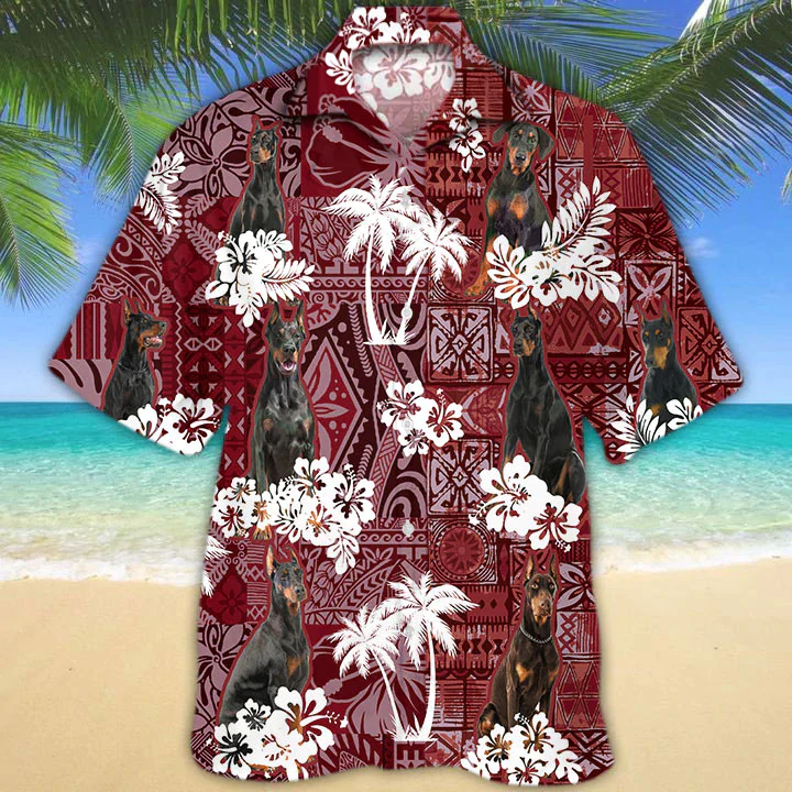 Doberman Pinscher Summer Hawaiian Shirt for Dog Lovers